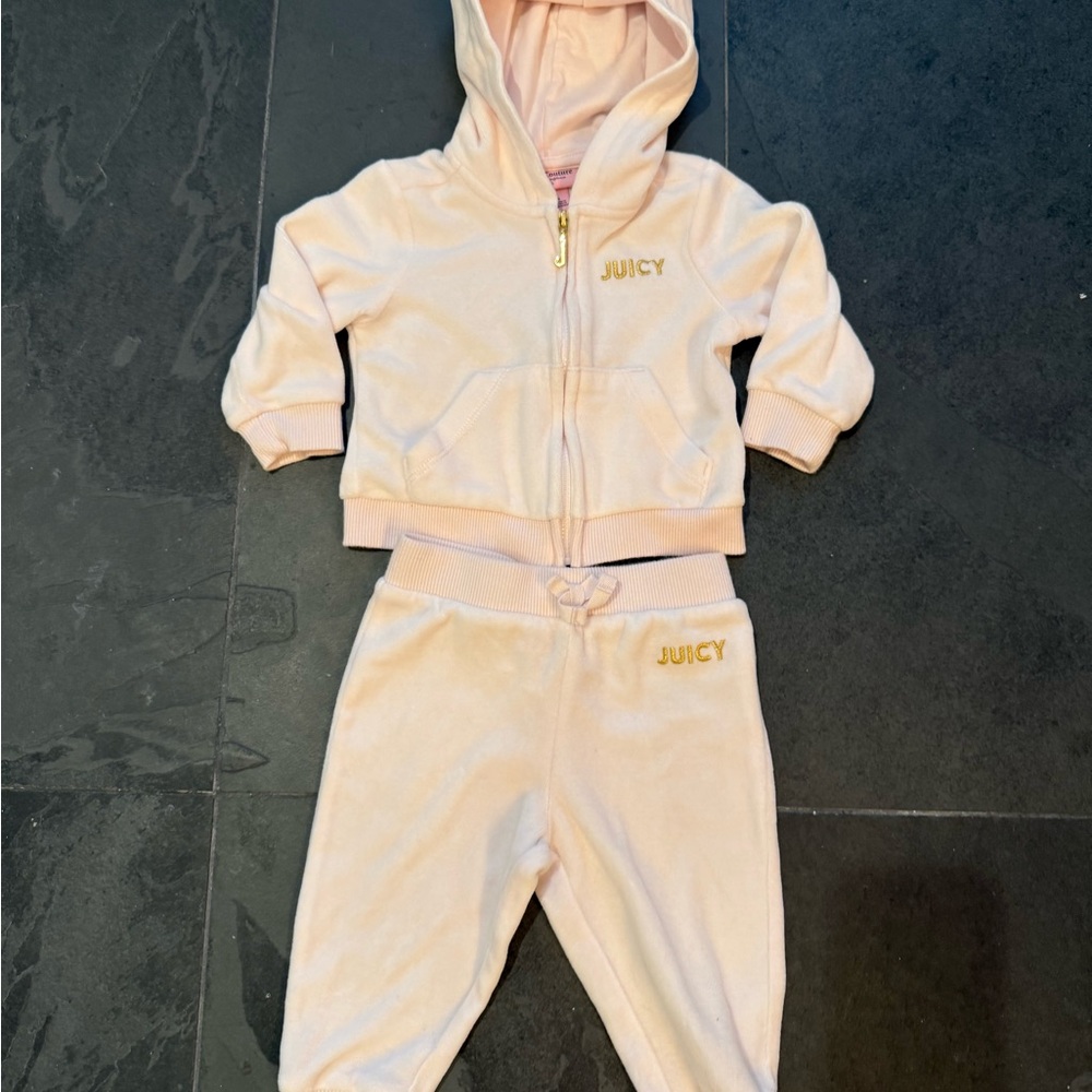 Juicy Couture Light Pink Velour Hoodie with Gold Logo